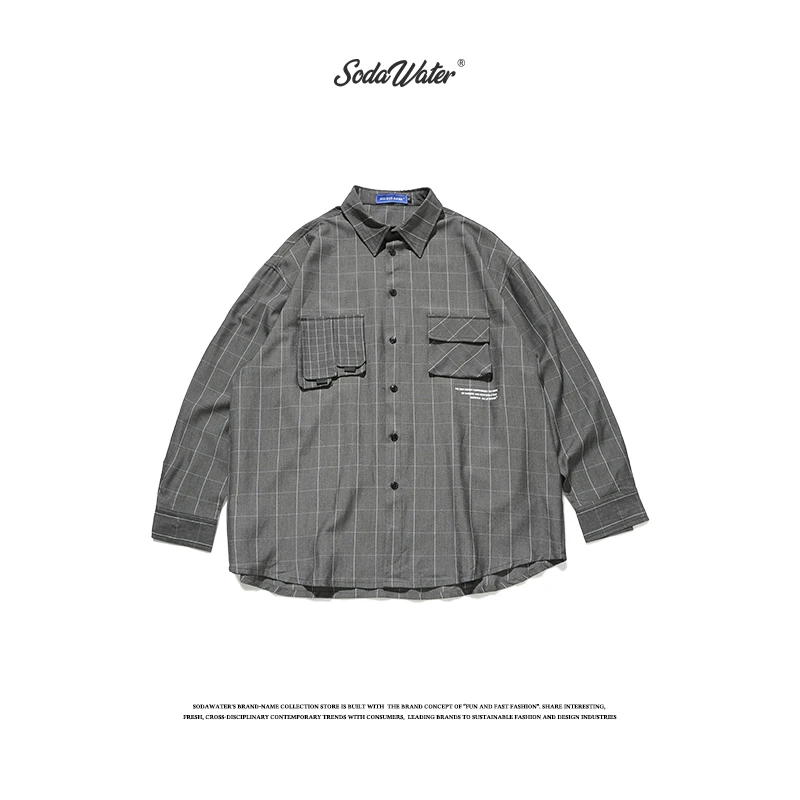 Sodaводяная мужская клетчатая рубашка оверсайз в японском стиле Повседневная с