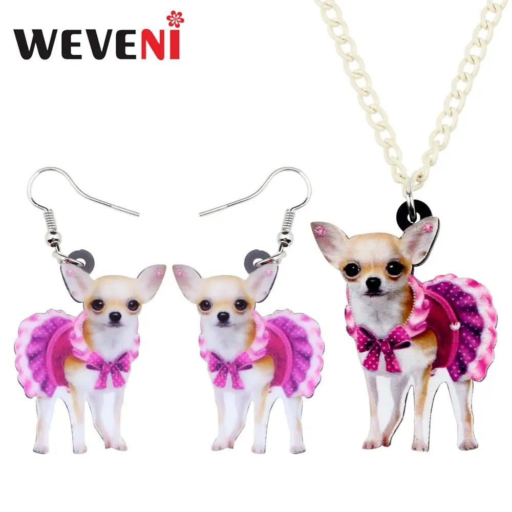 WEVENI акриловое милое розовое платье собака породы чихуахуа ожерелье серьги