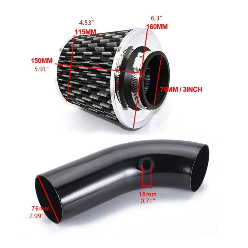 

Universal 76mm Car Automobile Racing Car Cold Air Intake Induction Pipe Kit
