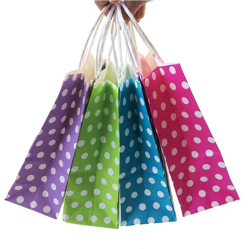 10 шт./лот Подарочный пакет из крафт бумаги в горошек с ручками 21*15*8 см лидер продаж
