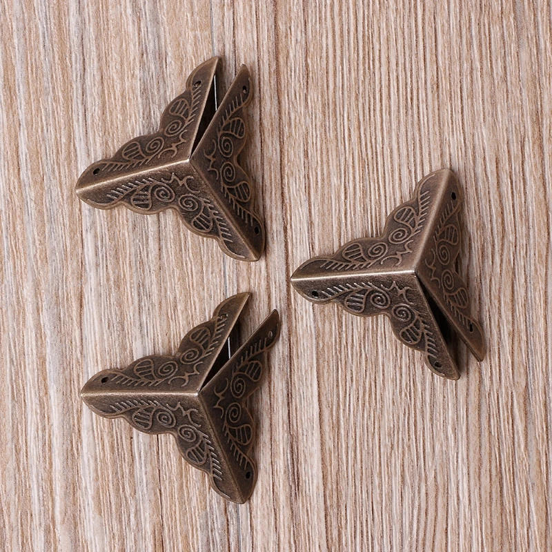 

10Pcs Antique Jewelry Box Corner Foot Wooden Case Desk Box Edge Corner Protector Bronze Tone Flower Pattern Decorative Corner