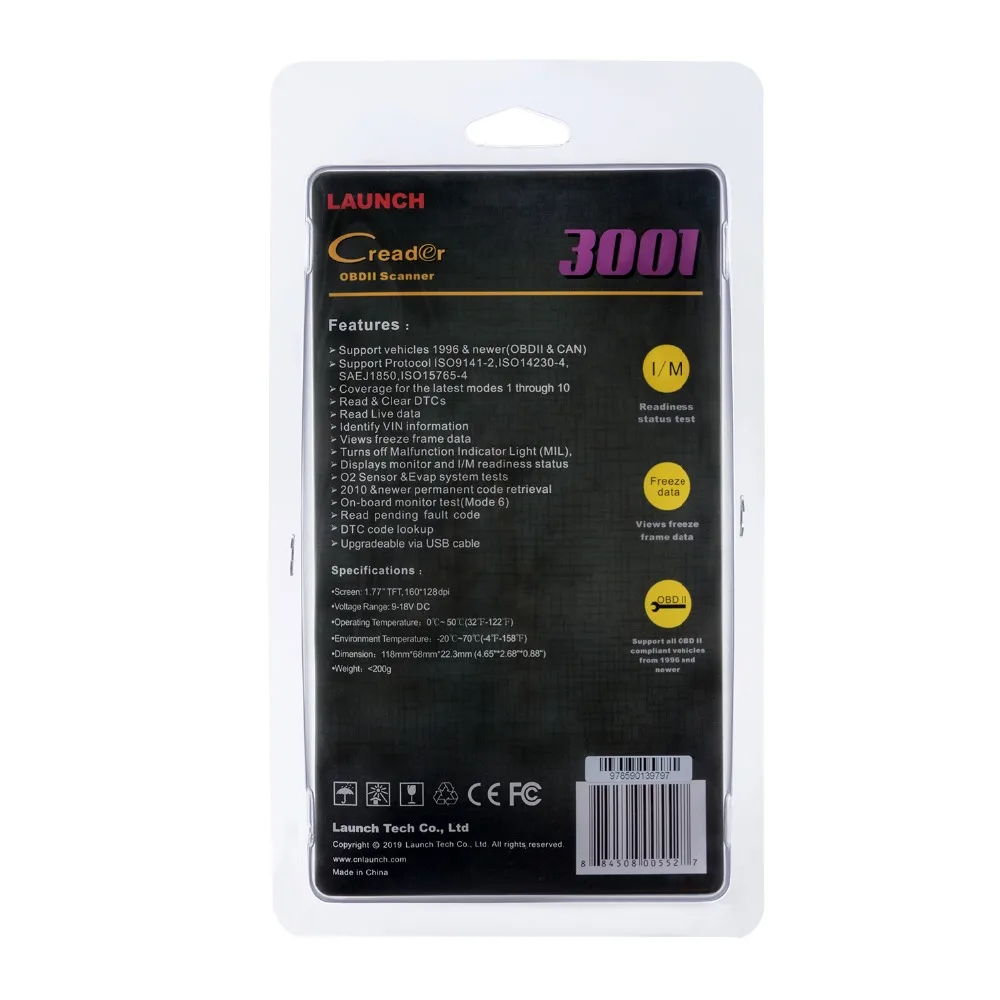 Launch X431 CR3001 OBD2 автомобильный считыватель кодов поддержка полного OBDII/EOBD launch Creader 3001 CR3001 Авто OBD 2 сканер PK AD310 ELM327