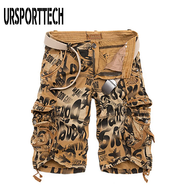 URSPORTTECH Plus Size Summer Mens Cargo Shorts Male Camouflage Short Pants Men Loose Casual Military Sport Trousers | Мужская одежда