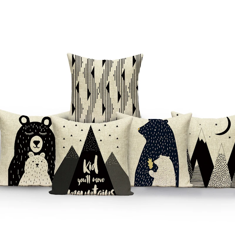 

Nordic Animal Bear Lion Pillow Case Decor Geometry Mountains Cushion Cover for Sofa Seat Pillowcase Home Decor Pillow Covers