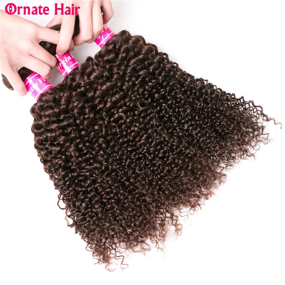 Pre-Colored Dark Brown 4 Bundles Indian Hair Kinky Curly 10-24 Inch Non-Remy Human Weave Middle Ratio | Шиньоны и парики