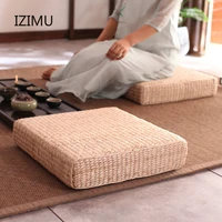 izimu thick cushion pillow eco friendly rectangle straw cushion hand woven tatami floor mat yoga tea ceremony meditation pad