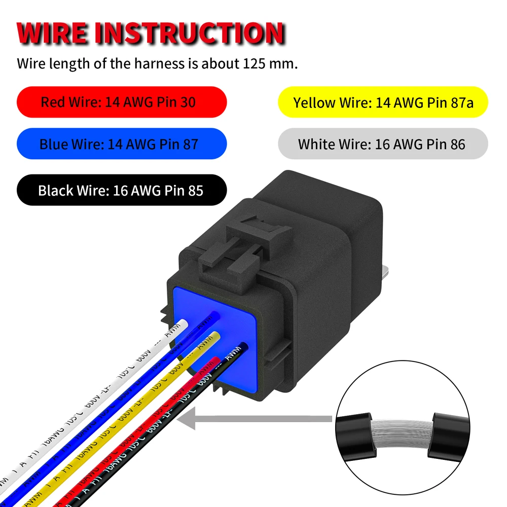 12 В реле с жгутом водонепроницаемые 30/40 А 5 контактов SPDT 14 AWG DC вольт комплект