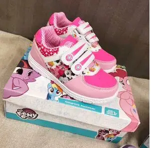 Pink Спортивная обувь для девочек; детская спортивная обувь с рисунком пони; 22-35 кроссовки с дезодоратором дышащие - Цвет: Pink