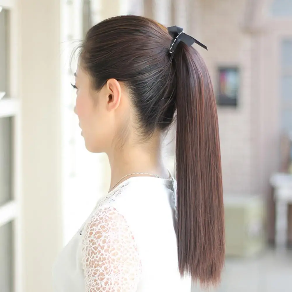 Парик с длинной хвостиком, туго завязанный, из высокотемпературного волокна, прямые натуральные ложные хвостики для косплея.