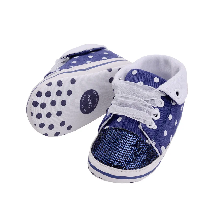Блестящие кружевные туфли в горошек для новорожденных и маленьких девочек