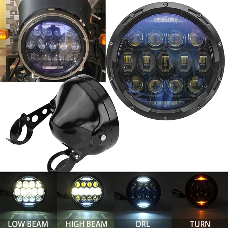 7 дюймовая светодиодная мотоциклетная фара черная для мотоцикла Harley подставка