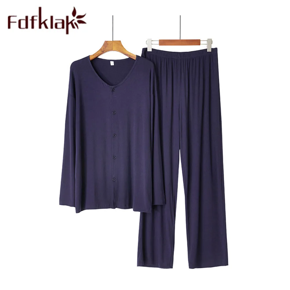 

Fdfklak Home Suits Men Pajamas Set Autumn New Modal Pyjama Long Top Pant Casual Sleepwear Suit Gray/Navy Male Loungewear