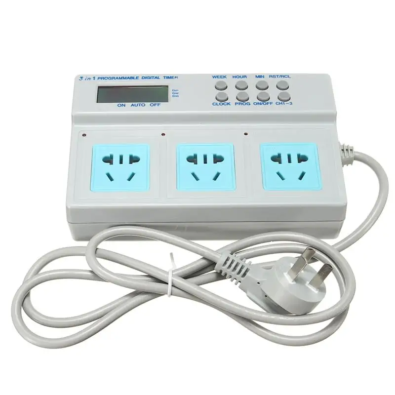 3 канальная программируемая цифровая розетка с таймером и ЖК дисплеем для