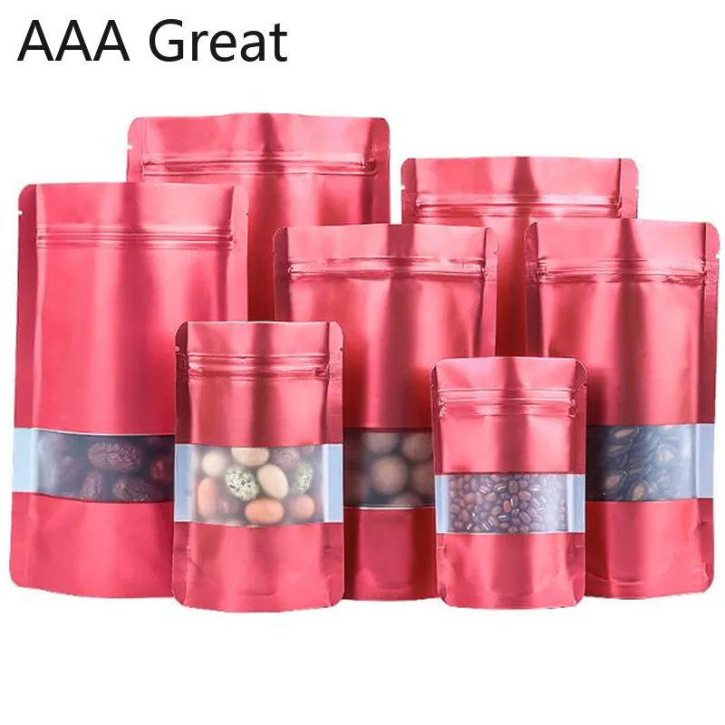 

100Pcs/Lot Aluminum Foil Self-Sealing Bag Red Aluminum-Plated Bag Stand Up Candy Chocolate Food Storage Packaging Pouches Bags