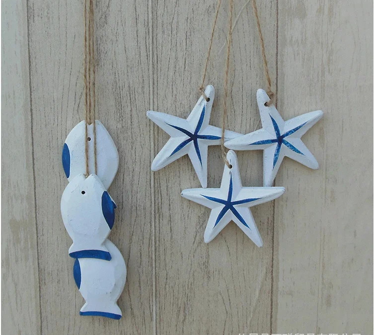 

Mediterranean Starfish Fish Nautical Decor Hang Small Adorn Crafts Wood Fish/decorated Marine Pendant Home Decoration