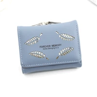 women fashion hollow leaf pu leather clutch money bag female short three fold wallet ladies multi function coin purse card hoder