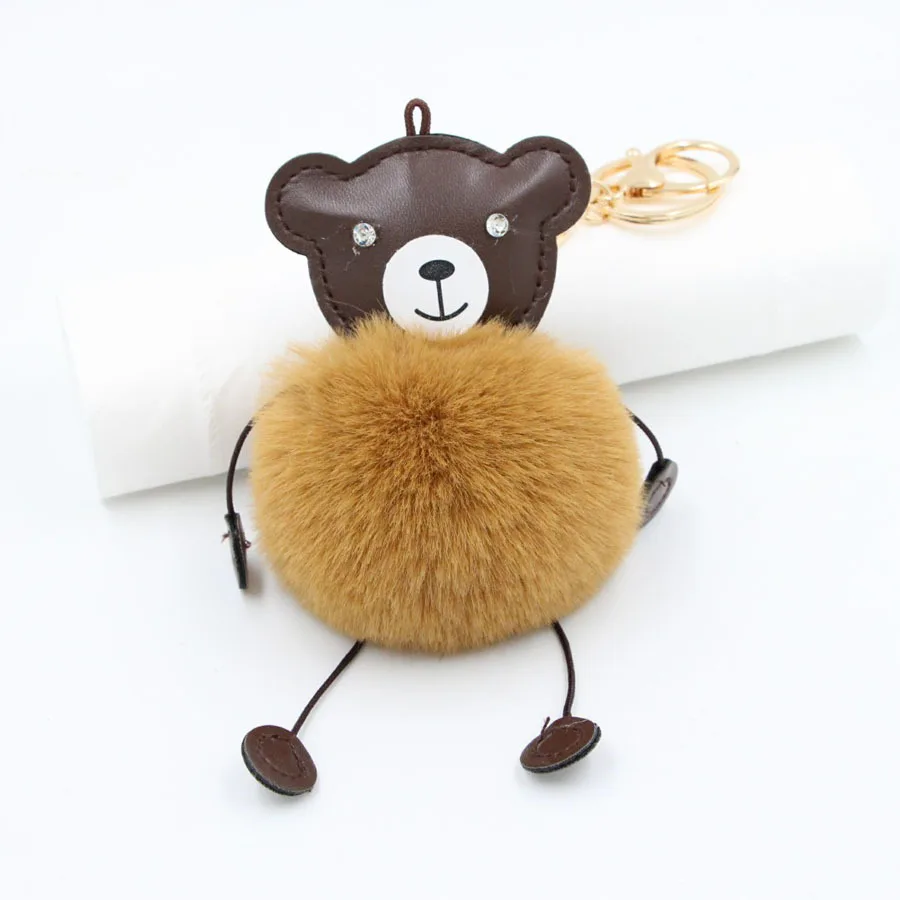 Милый пушистый PU медведь брелок женская сумка брелоки подвески Pom автомобильный