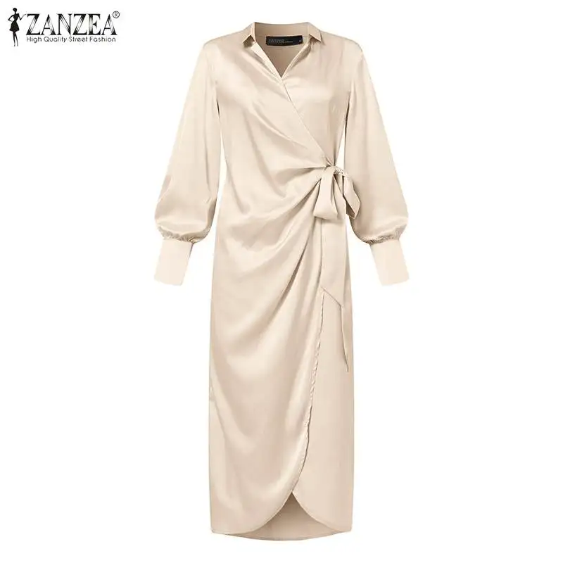 Платье ZANZEA женское атласное с лацканами и завязками пикантный Элегантный Модный