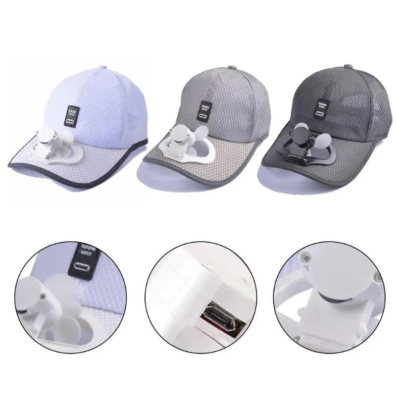 Adult Summer Sunscreen Mesh Baseball Cap with USB Rechargeable Mini Cooling Fan