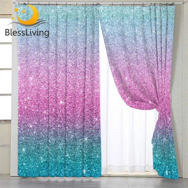 BlessLiving Colorful Window Curtains With Hooks Girly Rainbow Bedroom Curtains Blackout Blue Pink Purple Curtain for Living Room 1