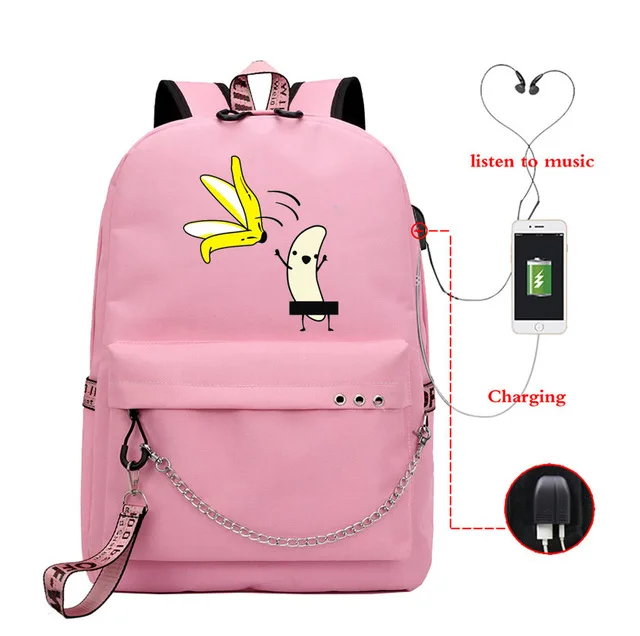 

Забавный рюкзак с банановыми лямками для девочек, школьные ранцы для учеников, детская школьная сумка для подростков, женский портфель с USB-...