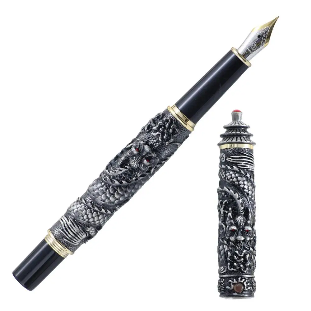 JinHao, двойной дракон, ювелирное изделие, роскошная авторучка, винтажная башня, 18KGP, 0,5 мм, перо, чернила, ручки для письма, офисные принадлежности, подарок