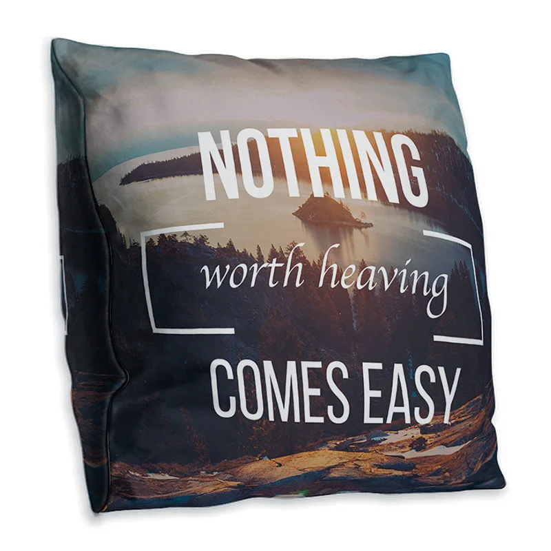 

Double-sided Printing Polyester Throw Pillow Case English Letter Famous Sentence Ocean Scenery Blue Green Cushion Cover 45x45cm