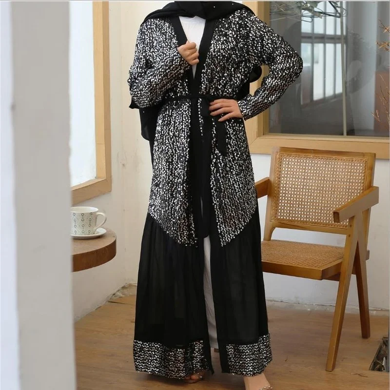 

Black Eid Abaya Dubai Kaftan Kimono Cardigan Muslim Hijab Dress female Turkish Islamic Clothing Vetement Femme Musulmane
