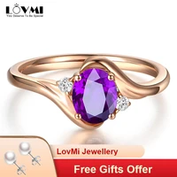 925 sterling silver created amethyst gemstone opening oval shaped women rings for wedding party purple zircon rose gold jewelry