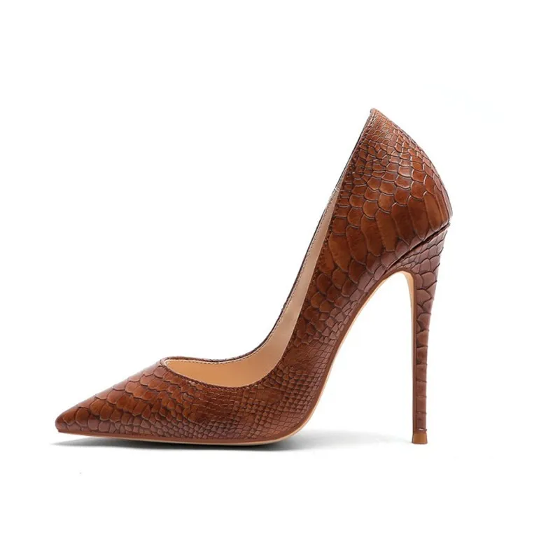 

SHOFOO shoes,Beautiful fashionable women's shoes, snake leather, about 12cm high-heeled women's shoes, pointed toe pumps