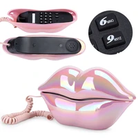 Cordless Phone Electroplating Pink Funny Lip Telephone 016 Fashionable Number Storage Function telefono fijo Lip Telephone