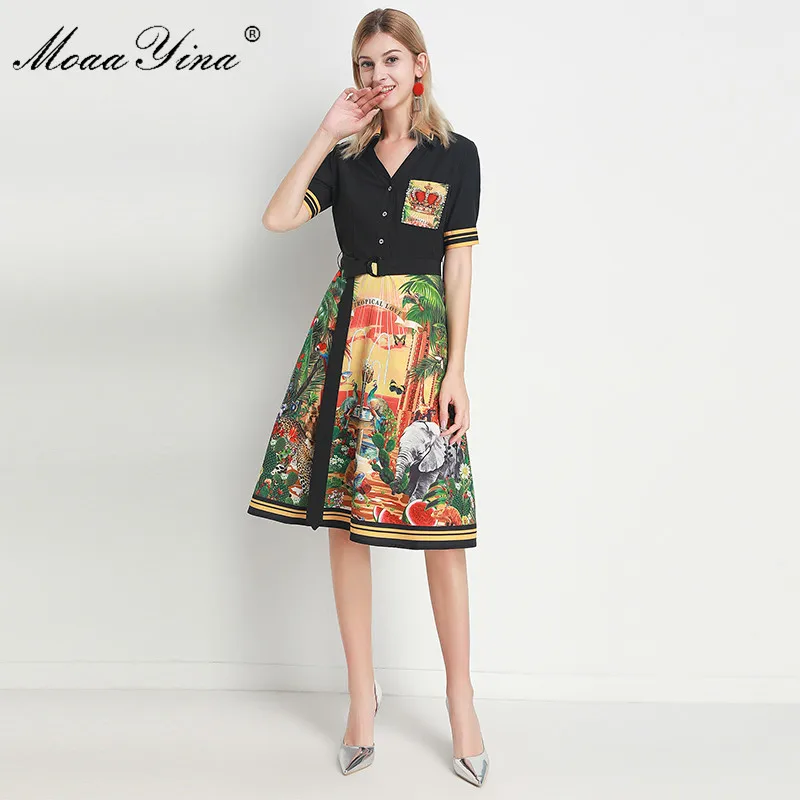 MoaaYina модное дизайнерское платье весенние женские платья с коротким рукавом
