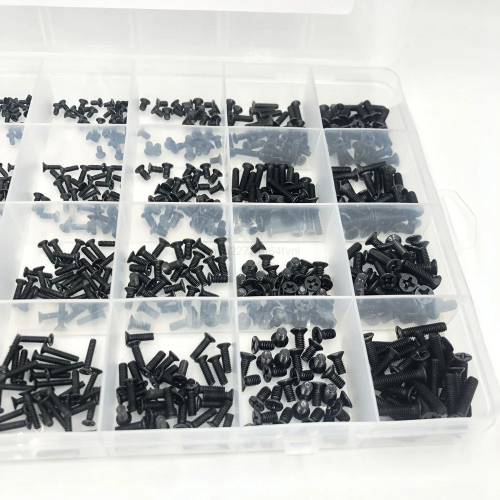 720pcs countersunk flat head phillips small mini screw set m1 4 m1 7 m2 m2 5 m3 carbon steel computer notebook laptop screws kit free global shipping
