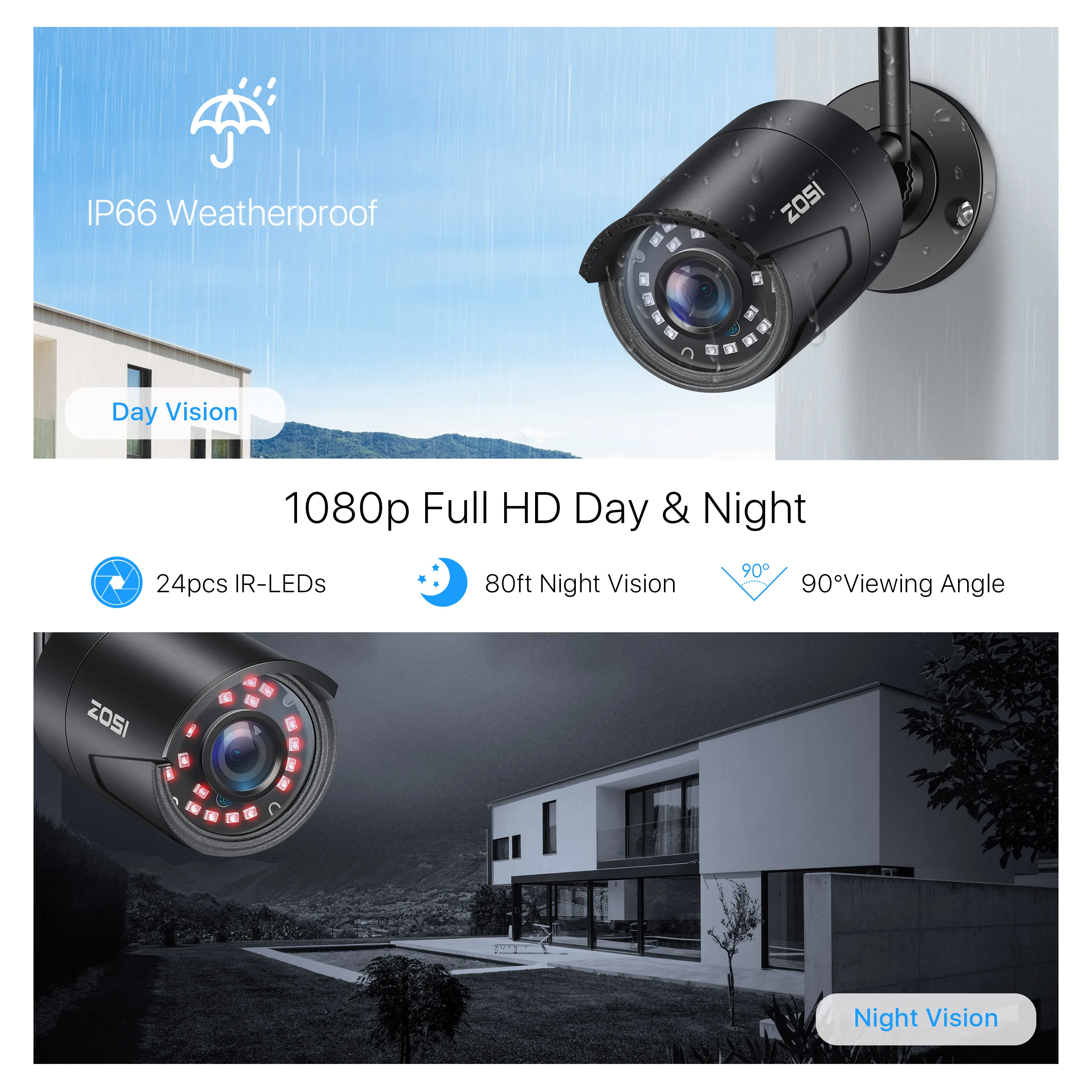 ZOSI 1080P H.265 Wireless CCTV System 2MP 8CH NVR IP IR-CUT Bullet Camera Wi-Fi Security Surveillance Kits | Безопасность и защита
