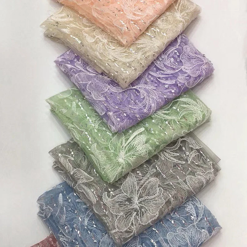 

1Y/Lot High Quality African Lace Encryption Sequins Fabric For Wedding Dress Decoration DIY Accessories