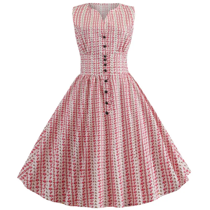 Женское летнее винтажное платье с цветочным принтом v образным вырезом без