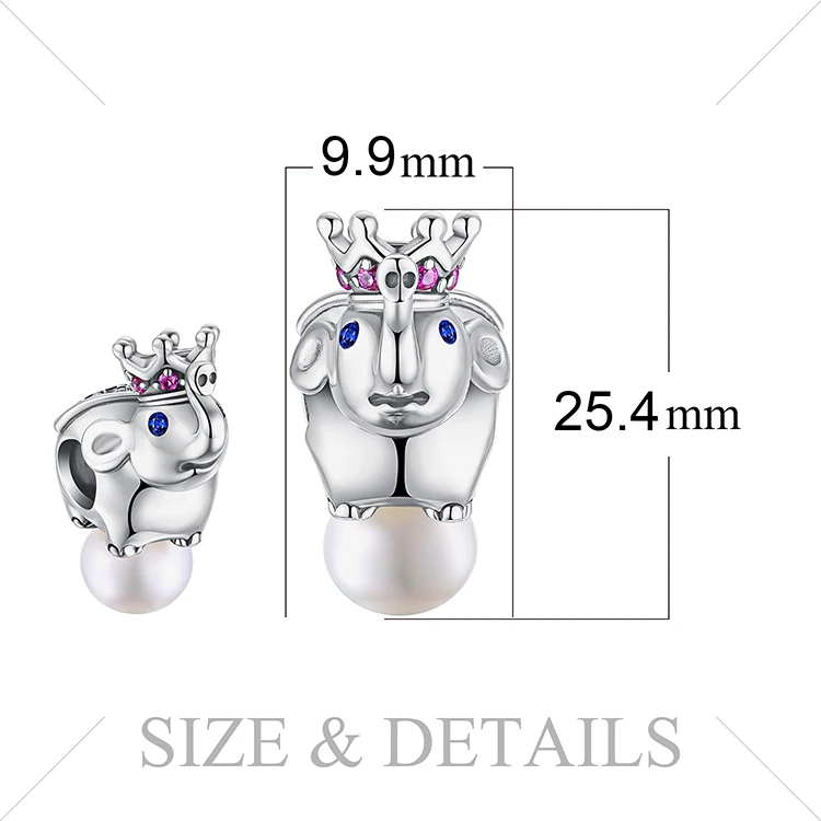 JewelryPalace СОЗДАН Ruby Корона Слон на Бусы из жемчуга очарование Fit Браслеты 925 пробы Серебряного Бисера Шарм Fit Браслеты