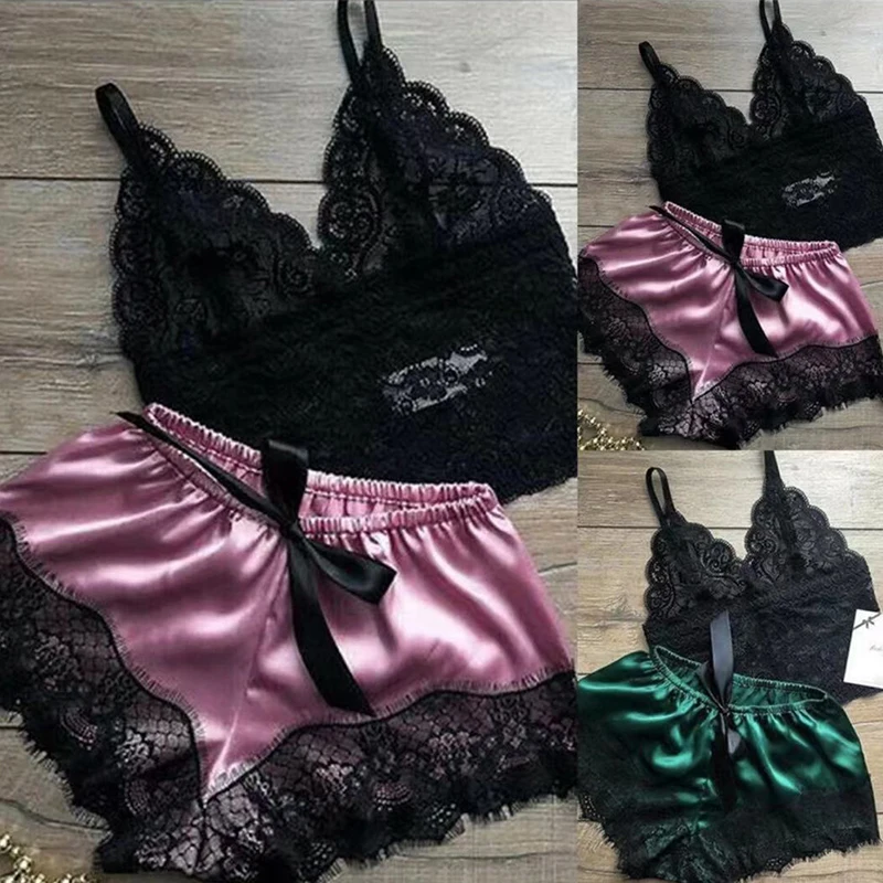 

2020 Women Sexy Bra Set Ladies Sexy Lace Comfortable Polyester Sleepwear Underwear Tops Briefs Sets Lenceria