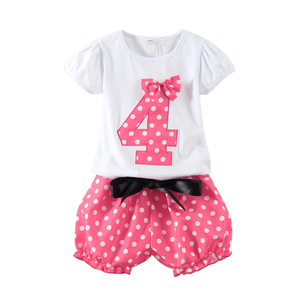 LittleSpring/Одежда для девочек на день рождения Хлопковая летняя одежда в горошек с