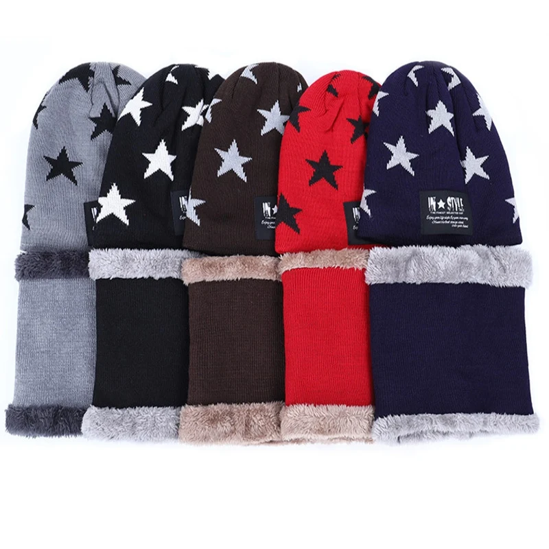 

2PCS Children Kids Winter Beanie Hat Scarf Set Knit Warm Thick Plush Velvet Lined Winter Skull Cap Scarf