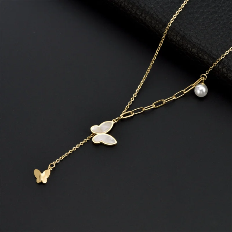 

Choker Pearl Shell Necklace For Women Butterfly Necklaces Pendant Collar Chokers Chains Bead Necklace Women Jewelry