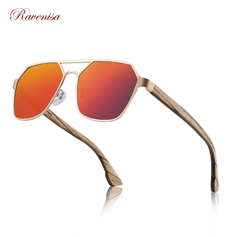 Солнцезащитные очки Ravenisa в металлической оправе с пружинными деревянными