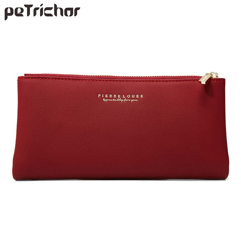 Женские кошельки с несколькими отделениями Длинные тройного сложения из кожи