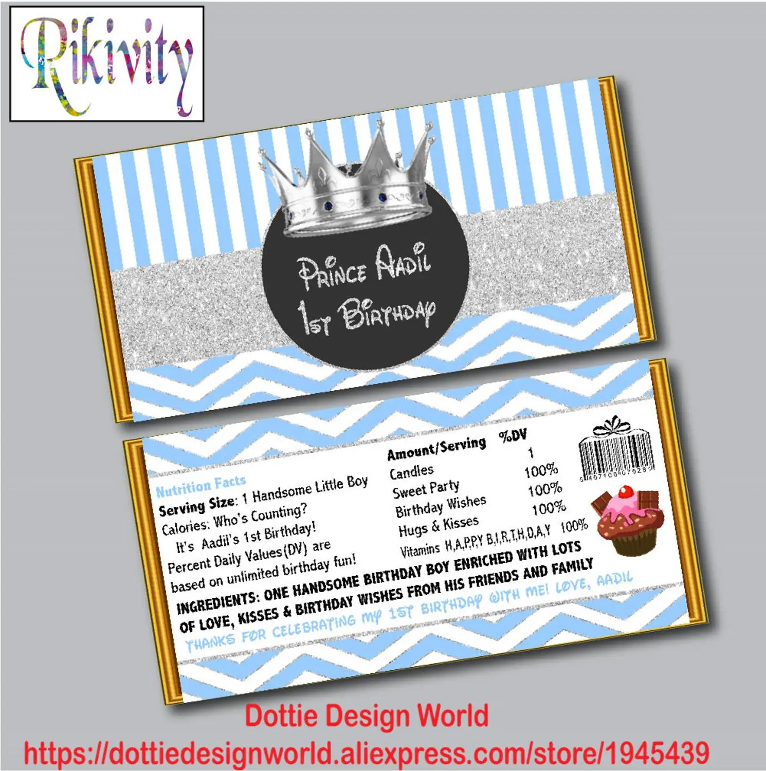 Персонализированные серебро наследного принца на день рождения вечерние