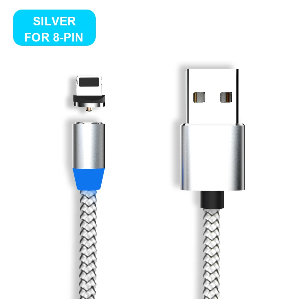 Silver for iphone Магнитный кабель Vanniso Micro USB с нейлоновой оплеткой, кабели для мобильных телефонов samsung s8, Xiaomi mi9, USB C, Microusb, светодиодный, магнитный, зарядное устройство - Цвет: Silver for iphone