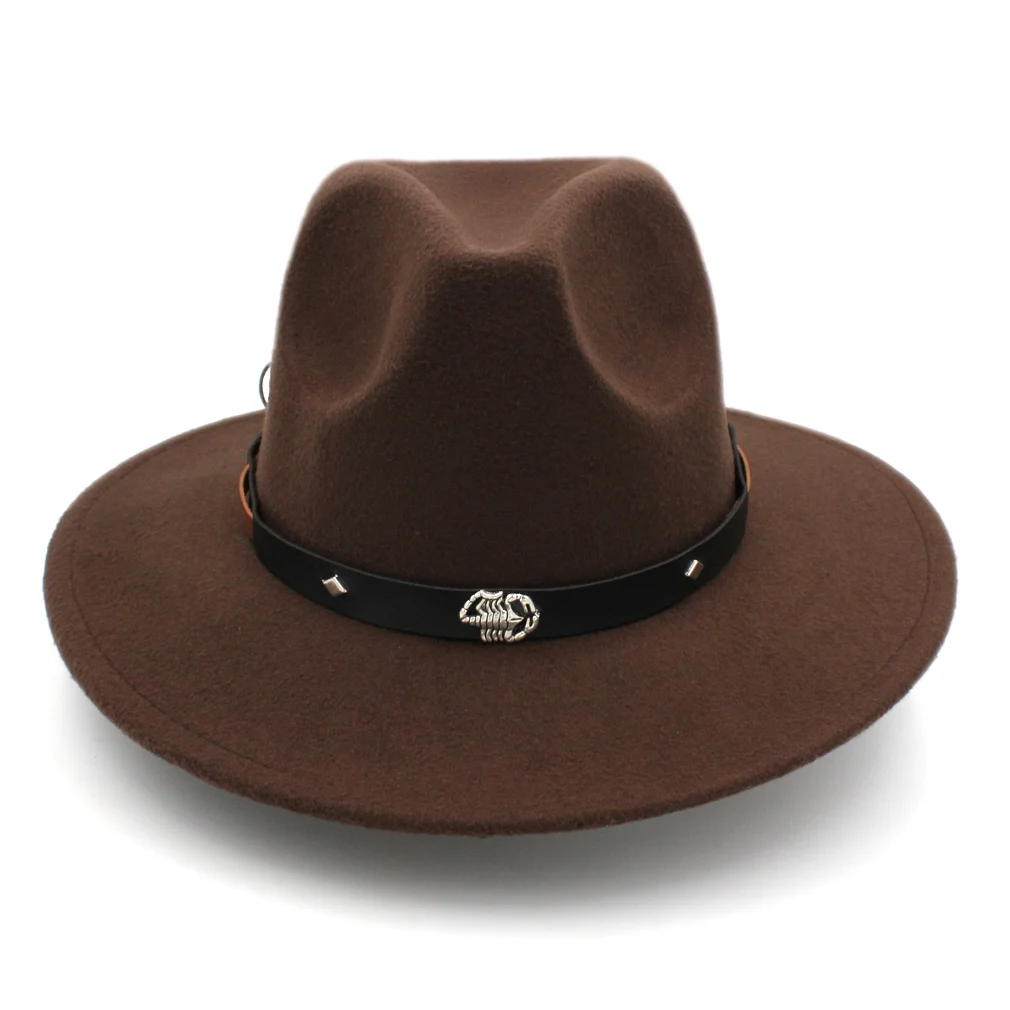 

Munng Unisex Wool Blend Panama Hat Wide Brim Fedora Cap Jazz Hat Scorpion Leather Band