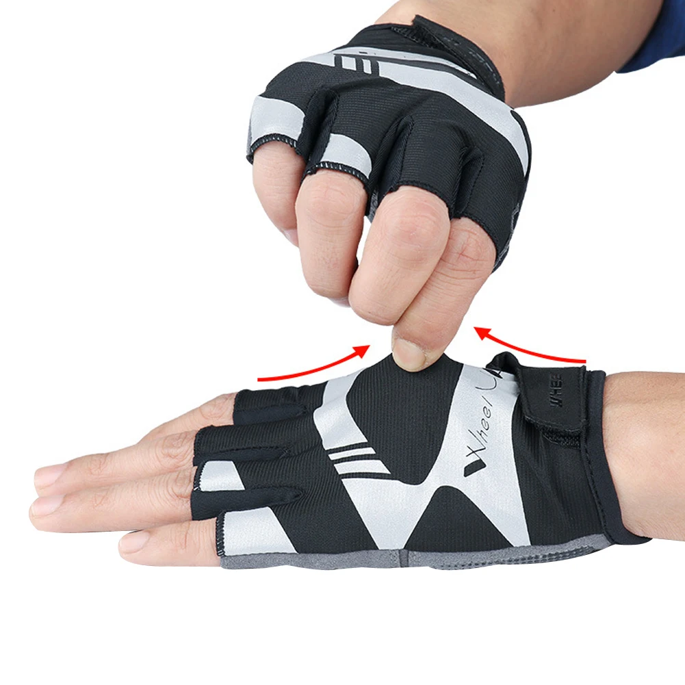 

Half Finger Ridding Gloves SBR Padding Anti-slip Particles Reflective Design Damping Protective Gear