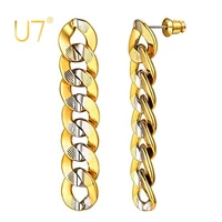 u7 cuban chain earrings two tone metal drop earrings women elegant 9mm chunky curb link drop earrings