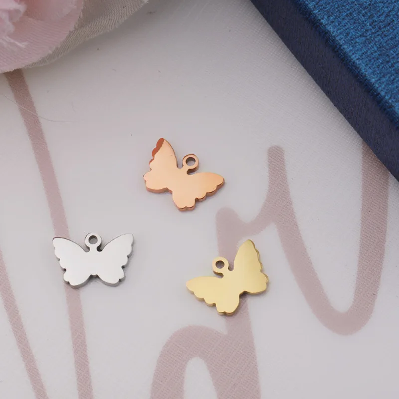 

100% Stainless Steel Blank Butterfly Tag Charm For Engrave Rose Gold/Gold/Silver Color Metal Butterfly Pendant Wholesale 20pcs
