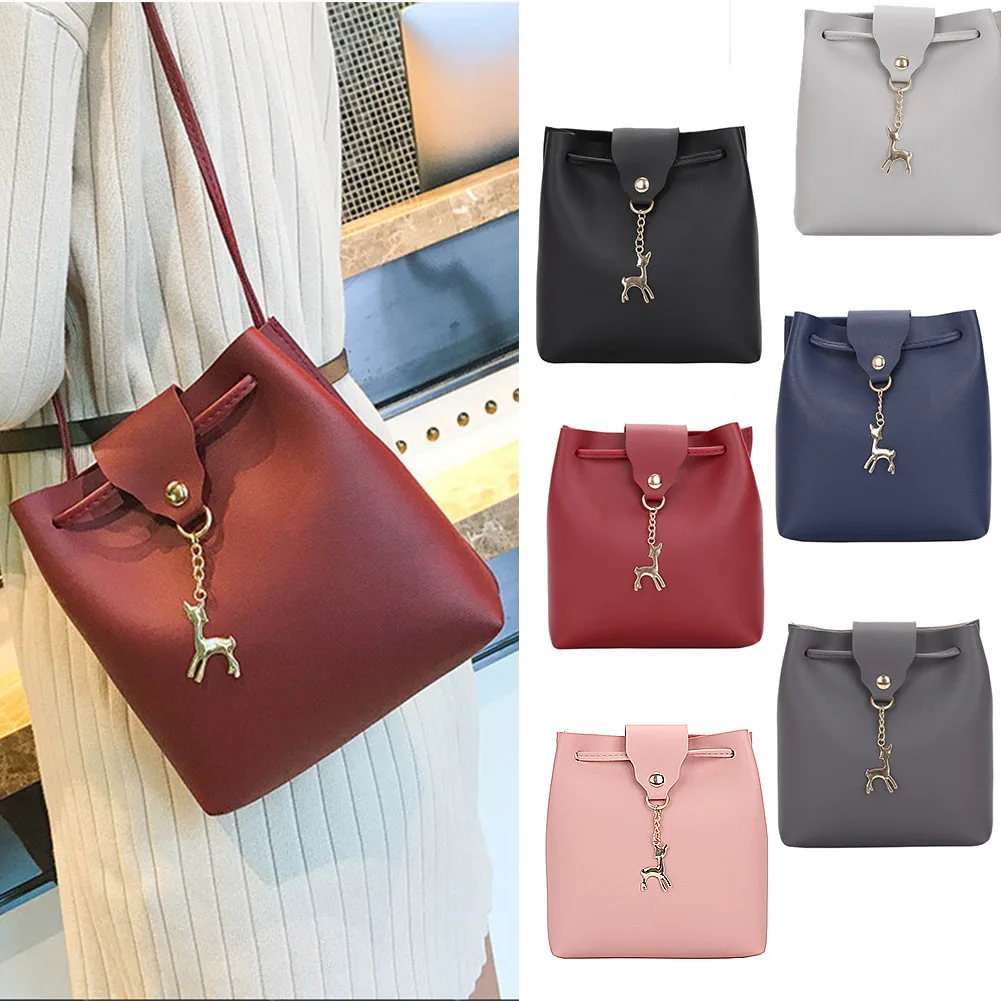 

PU Leather Bucket Bags Large Capacity Tote Bag Women Handbag Casual Solid Color Shoulder Messenger Bags For Ladies Purse